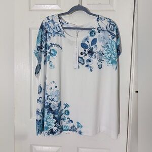 Christopher & Banks Blue Floral Blouse Sz XL